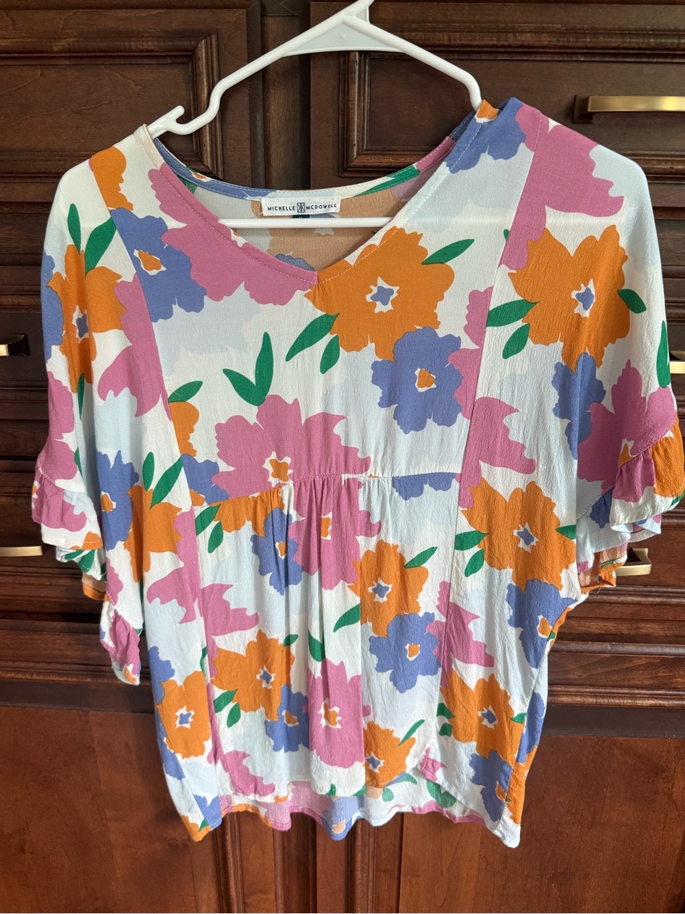 Michelle McDowell White Floral V-Neck Babydoll Tunic